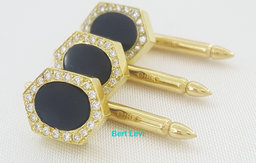 Onyx & Diamond Shirt Studs 18k Yellow Gold 0.3 ct 9 Grams