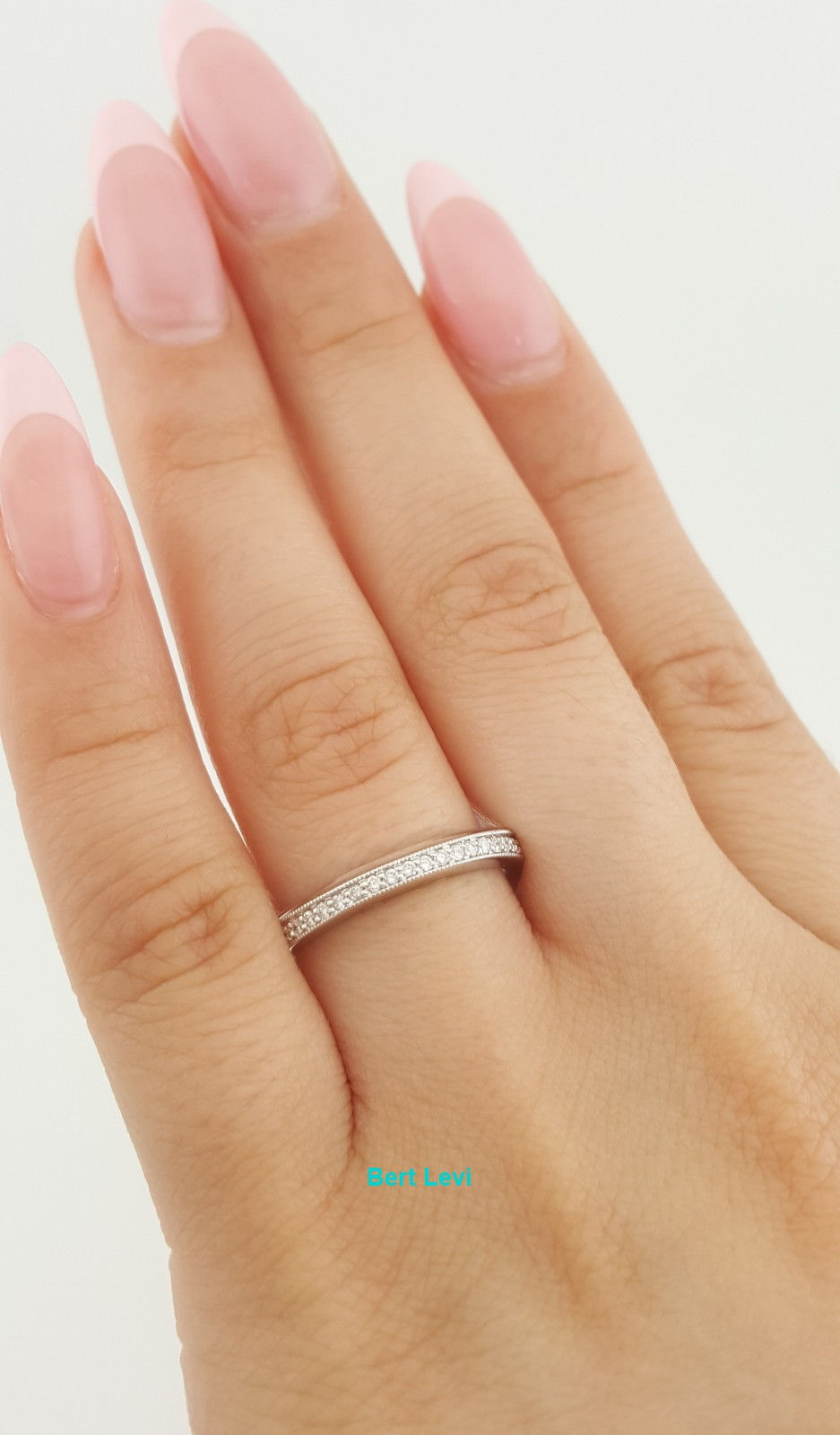 Thumbnail: Round Diamond Half Circle Milgrain Wedding Band Ring 0.2 ct 3 mm 14k White Gold