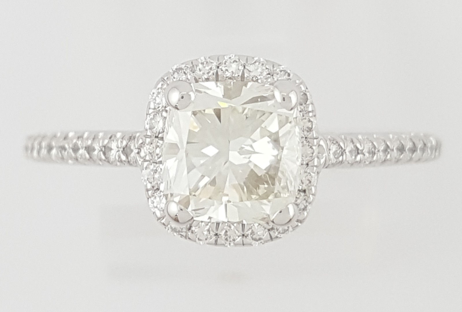 Cushion Diamond Halo Engagement Ring 1.71 ct 14k White Gold Retail $9K