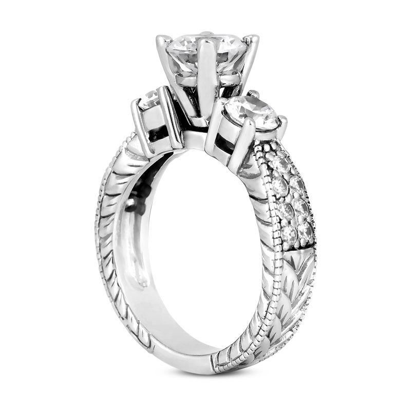 Thumbnail: Ladies White Gold Platinum Round Diamond Three Stones Engagement Ring ENR619