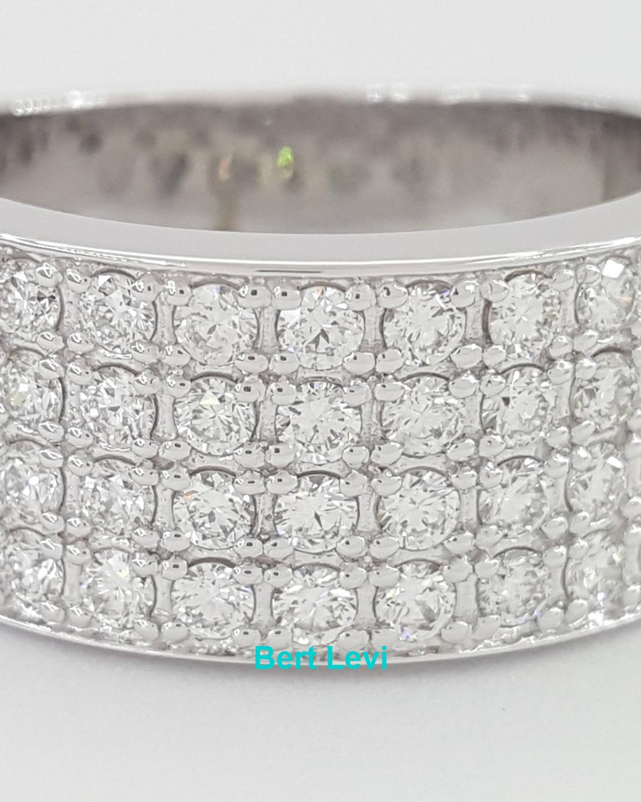 Round Diamond Four 4-Row Pave Wedding Anniversary Band Ring 14K White Gold 1.3ct
