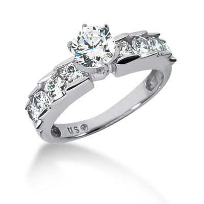 Ladies 14KT White Gold Platinum Fancy Engagement Set ENS577-A