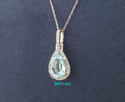 Aquamarine & Diamond Halo Pendant Necklace 10K White Gold