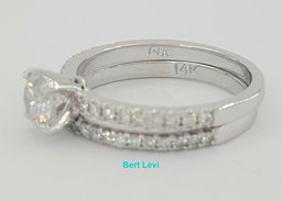 Round Cut Diamond Engagement Ring Set 0.97 ct 14K White Gold H/VS1 GIA