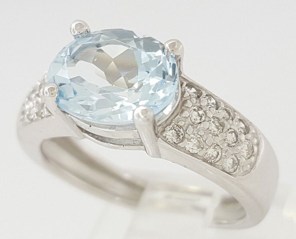 Thumbnail: 1.90 ct 14K White Gold Oval Cut Aquamarine & Round Cut Diamond Statement Ring