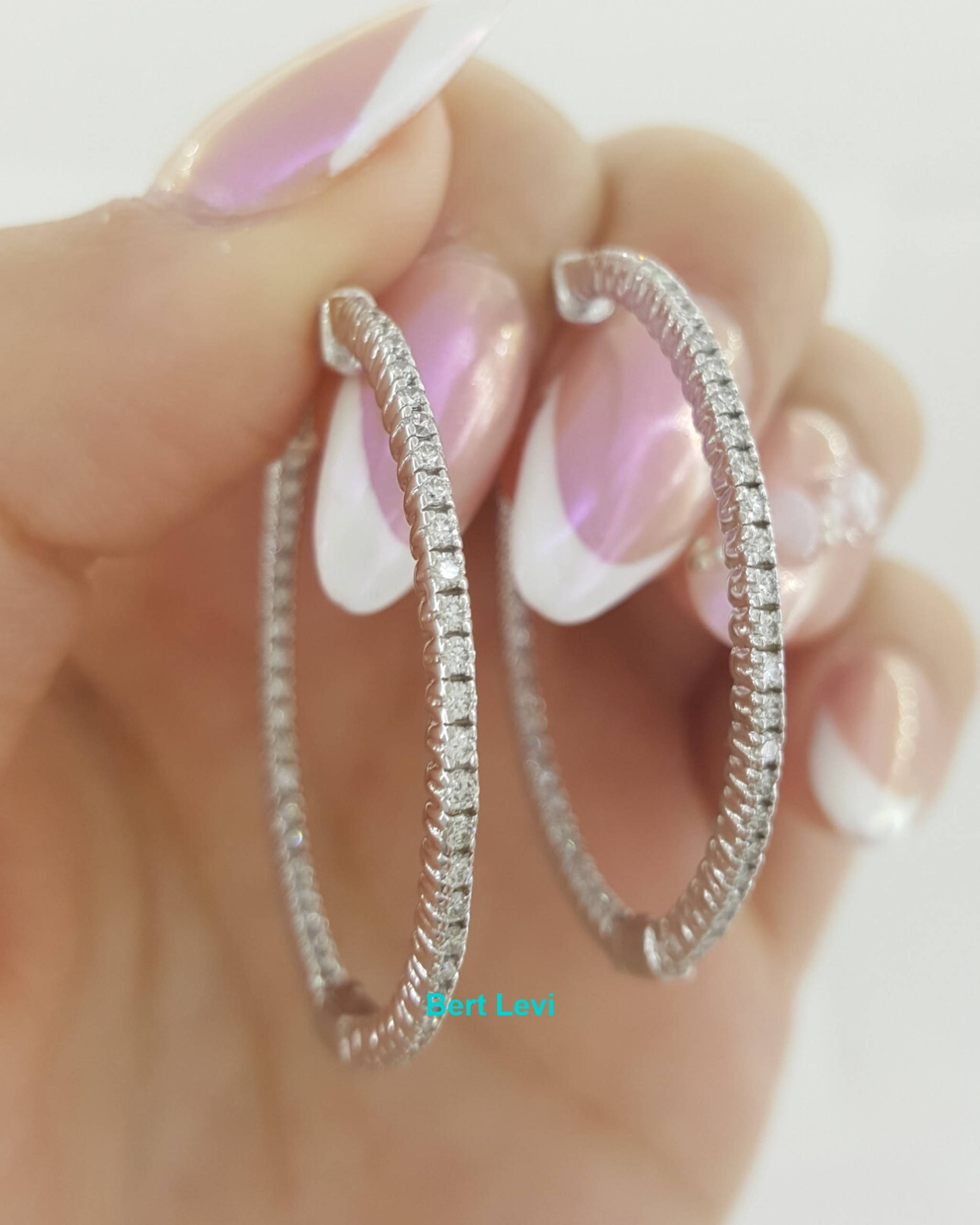 Inside Out Hoop Round Cut Diamond Earrings 1.06 ct 14k White Gold 36 mm