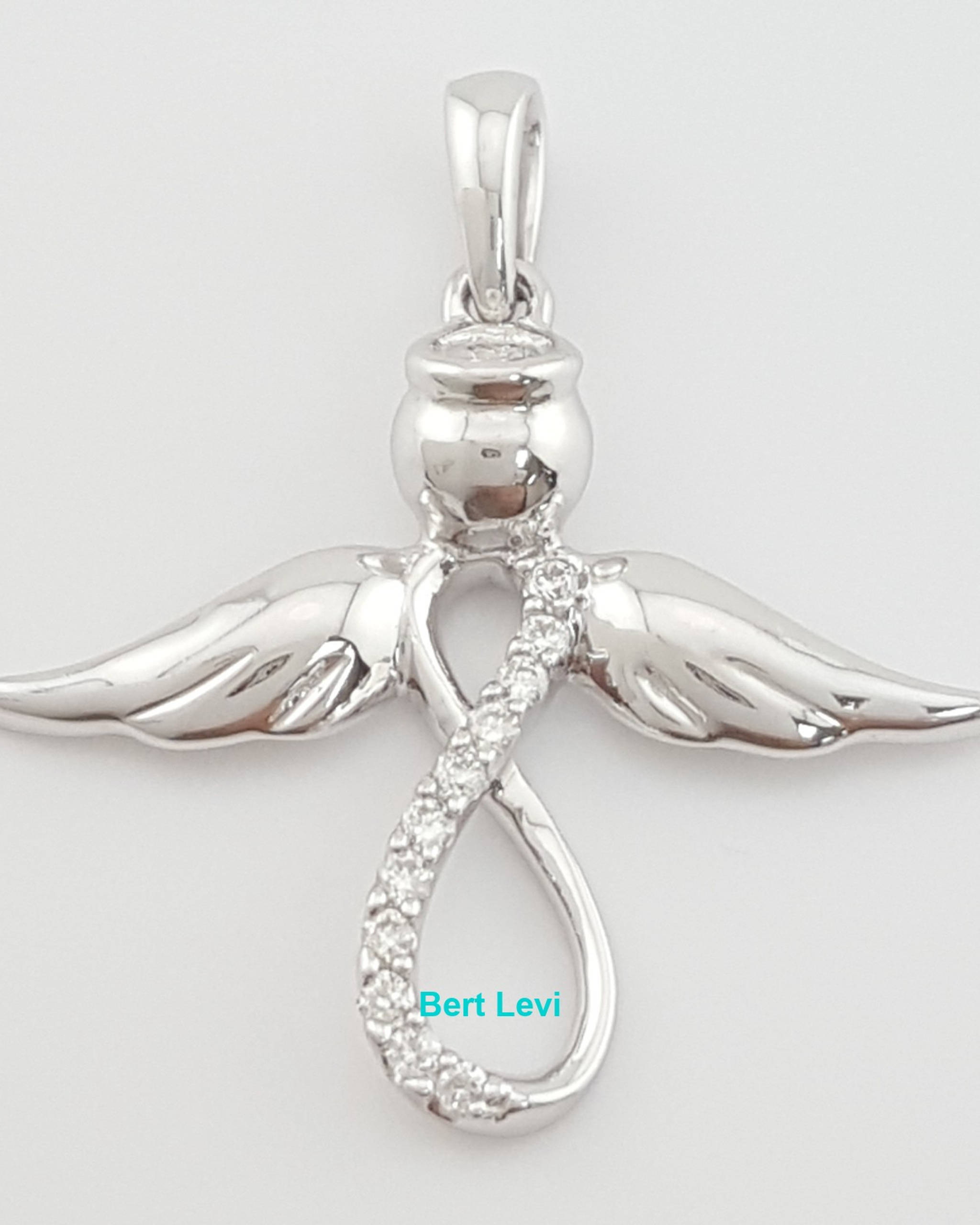 Diamond Infinity Angel Pendant 0.06 ct 14k White Gold 22.5mm 1.4 Grams