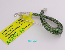 LeVian Le Vian Round Cut Diamond & Tsavorite Garnet Brooch Pin 18K W Gold 3.1 ct