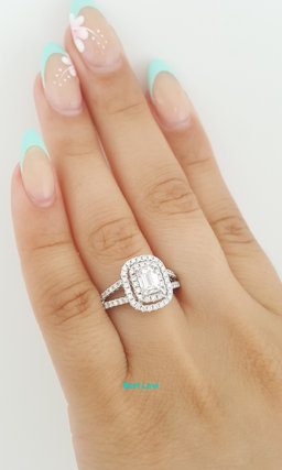 Emerald Diamond Double Halo Split Shank Engagement Ring 1.4 ct Platinum Rtl $7K