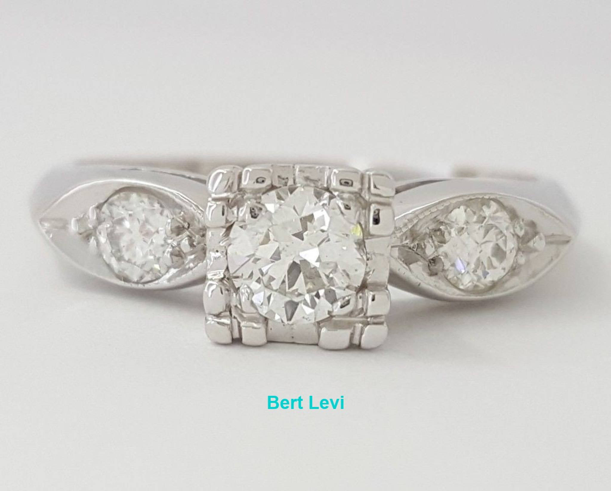 0.53 ct Antique Vintage Platinum Round Transition Cut Diamond Engagement Ring