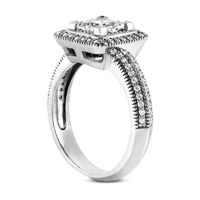 Thumbnail: Ladies 14KT White Gold Platinum Princess Diamond Halo Engagement Ring ENR3860