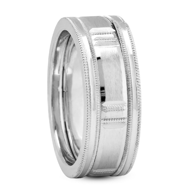 Mens 14KT White Gold Platinum Traditional Wedding Band M350