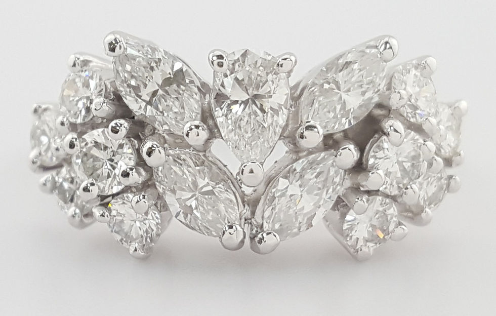 Thumbnail: Vintage Pear Marquise Round Diamond Statement Band Ring Platinum 1.35 ct