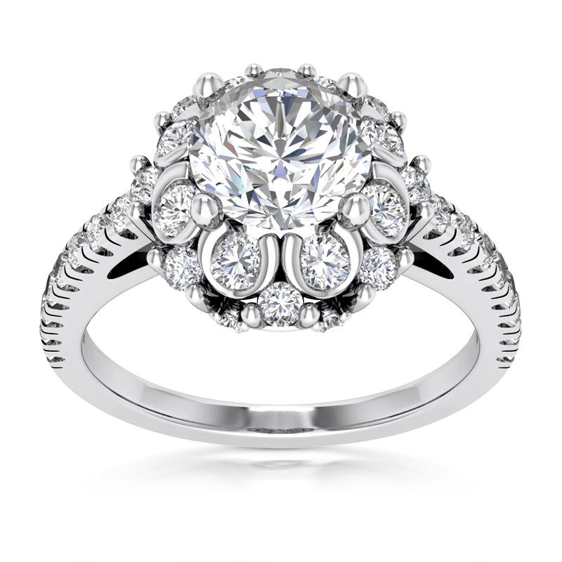 Ladies 14KT White Gold Platinum Round Diamond Halo Engagement Ring ENR9468-1