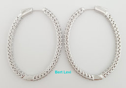 Inside Out Diamond Oval Hoop Earrings 3 ct 14k W Gold 1.8" 10.8 Grams Rtl $6,500