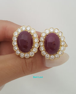 Burma No Heat Ruby & Diamond Halo Earrings 18.95 ct 18k Yellow Gold Retail $58K