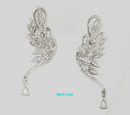 Marquise Round Pear Diamond Angel Wing Climber Dangle Earrings 3.6 ct 18K W Gold