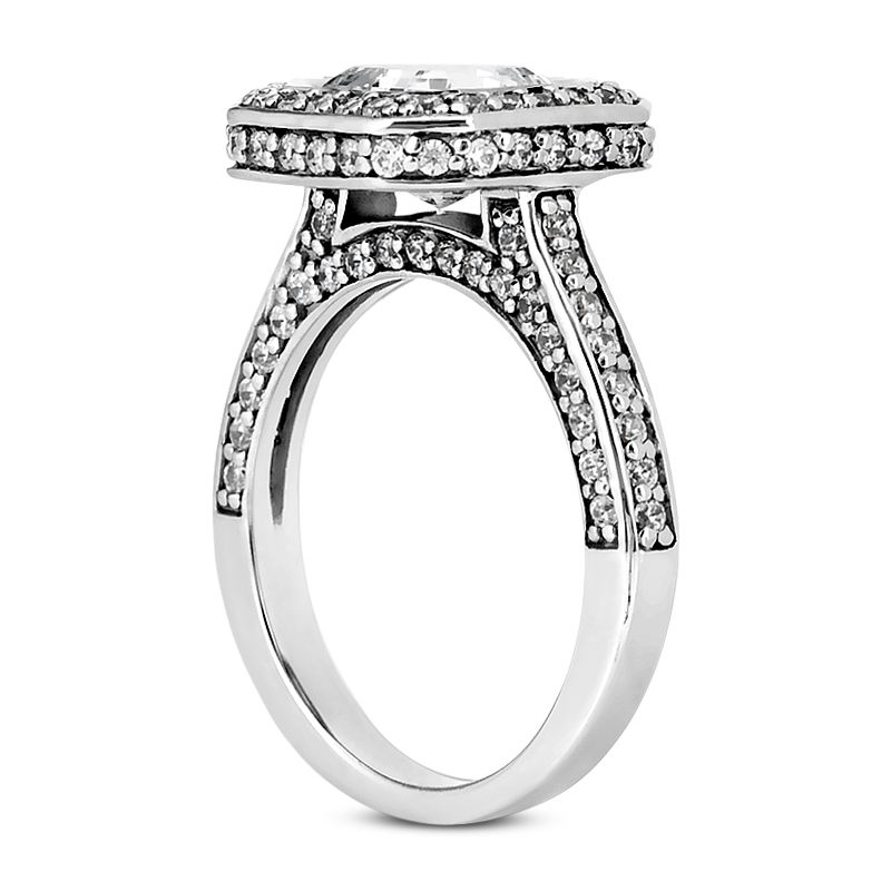 Thumbnail: Ladies 14KT White Gold Platinum Asscher Diamond Halo Engagement Ring ENR7147