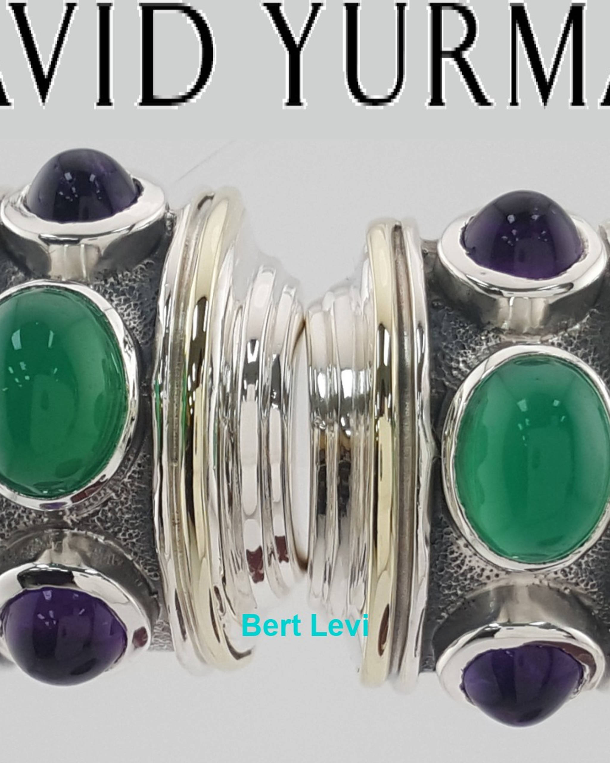 David Yurman Dyed Chalcedony & Amethyst Earclip Earrings 14k Gold & SS 22 Grams