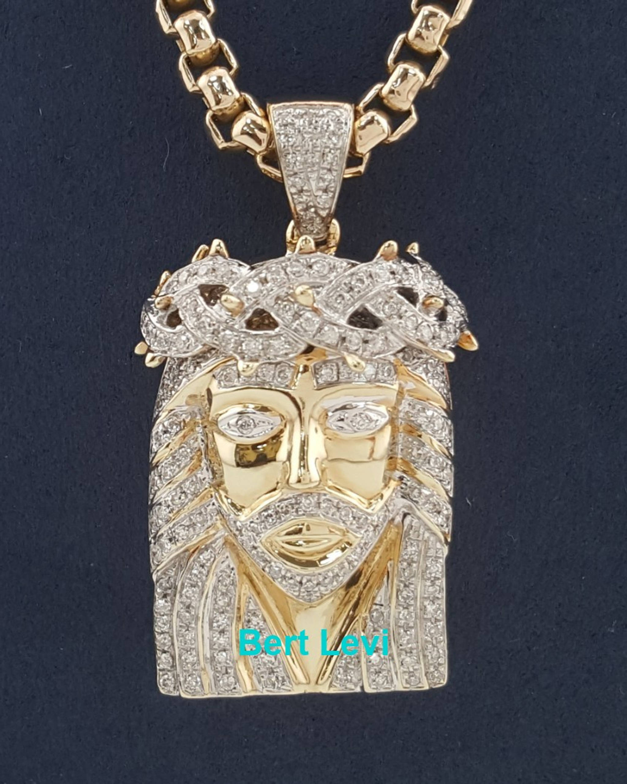 Diamond Jesus Head Necklace Round Box Chain 10k Gold Yellow 0.75 ct 24 Grams