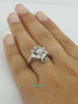 1/3 ct Vintage Art Deco 14K White Gold Old European & Single Cut Engagement Ring
