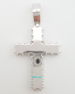 Round Brilliant Diamond Cross Pendant 14k White Gold 6 ct 2.1" 22 grams