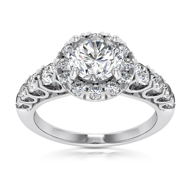 Ladies 14KT White Gold Platinum Round Diamond Halo Engagement Set ENS2355-1.00-A