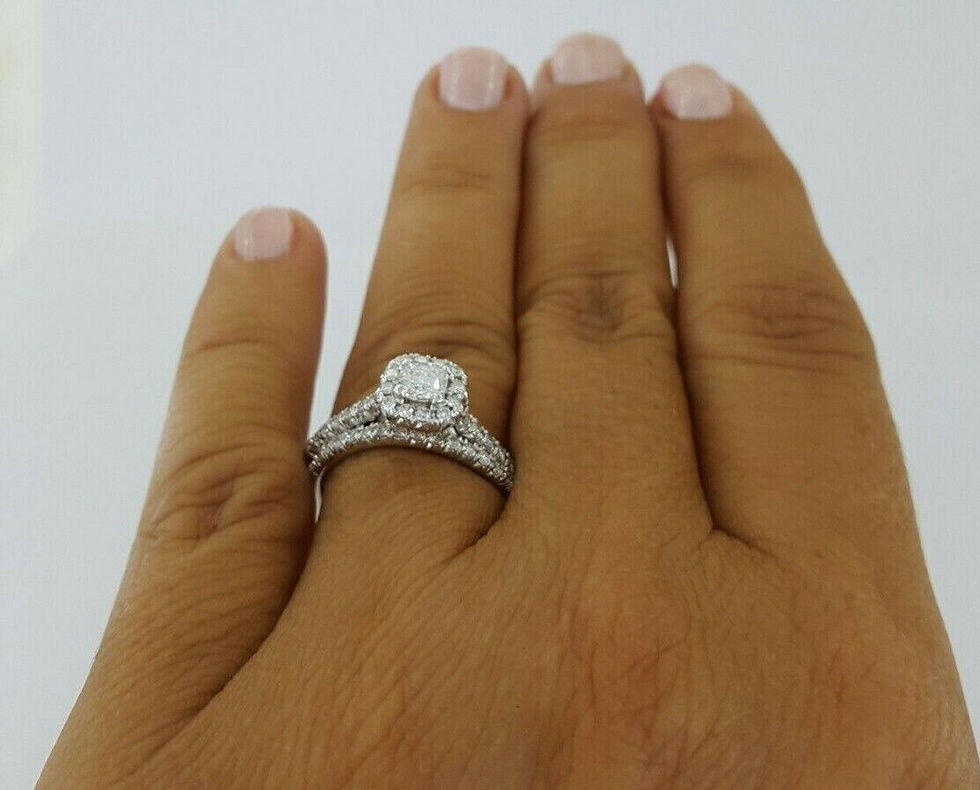 Thumbnail: Cushion Brilliant Diamond Halo Engagement Wedding Ring Set 0.9 ct 14K White Gold