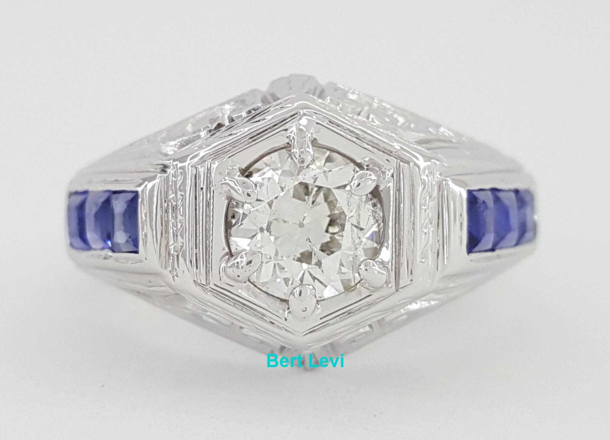Antique Art Deco Old European Cut Diamond 1.14 ct Engagement Ring 14K White Gold