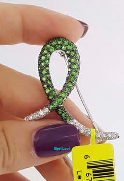 LeVian Le Vian Round Cut Diamond & Tsavorite Garnet Brooch Pin 18K W Gold 3.1 ct