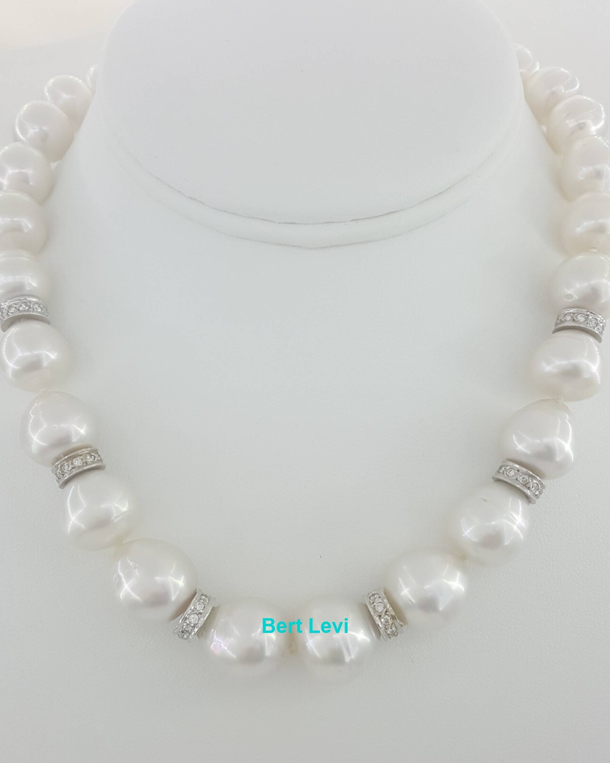 South Sea Pearl Diamond Choker Necklace 1.5 ct 16.5" 18k White Gold