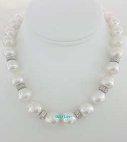 South Sea Pearl Diamond Choker Necklace 1.5 ct 16.5" 18k White Gold