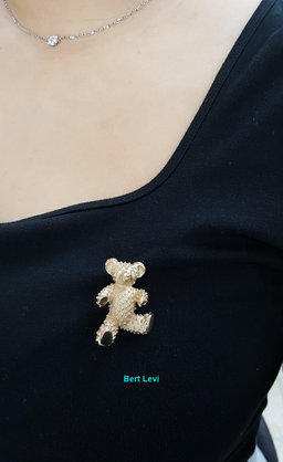 Vintage 14K Yellow Gold 0.06 ct Diamond Teddy Bear Brooch Pin 11.2 grams 35mm