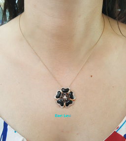 Carlo Viani 14K Rose Gold Onyx, Smoky Quartz & Topaz Flower Necklace 18"