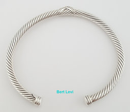 David Yurman X Classic Diamond Cable Station Bracelet Silver 16.3 Grams Rtl $895