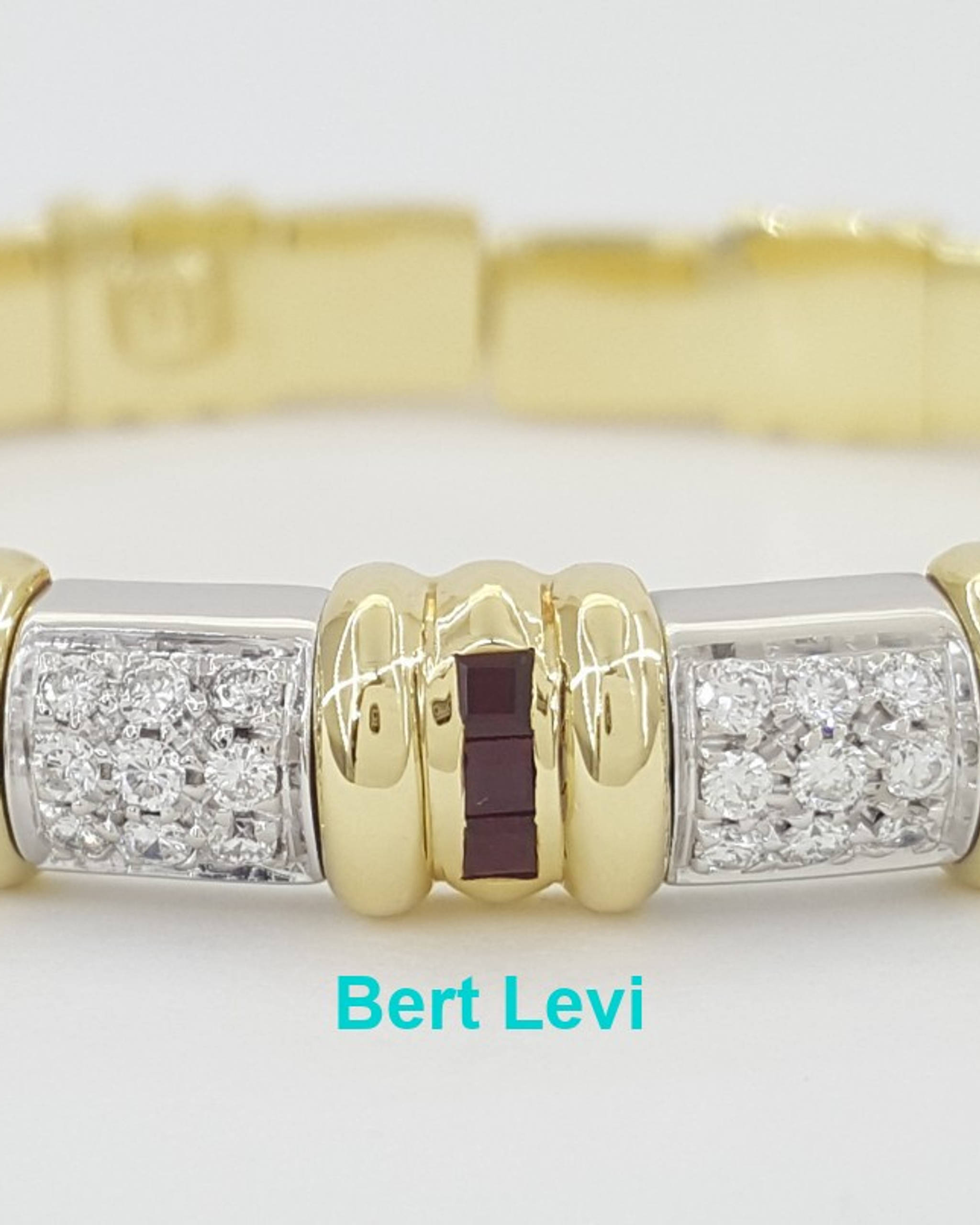 Pave Diamond & Ruby Bangle Bracelet Italy 0.72 ct 18K Two-Tone Gold 32.7 Grams
