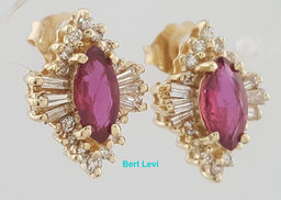 Marquise Ruby Diamond Halo Stud Earrings 1.46 ct 14k Yellow Gold