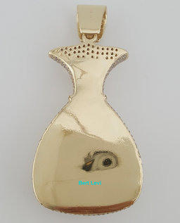 Money Bag Pave Diamond Pendant 15 ct 14k Gold 78.3 Grams 3.26" Retail $30K