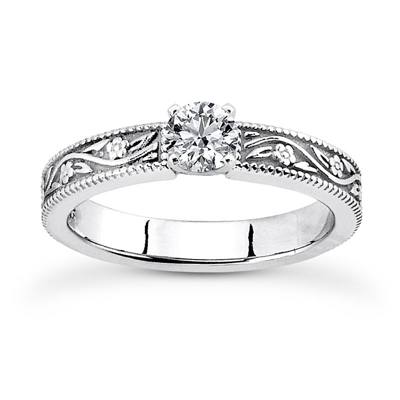 Ladies 14KT White Gold Platinum Solitaire Engagement Set ENS3546-A