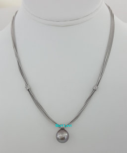 Damiani South Sea Pearl Diamond Necklace 0.21 ct 18K White Gold 21.9 Gr 17" Long