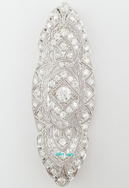 Antique Art Deco Old European Diamond Pin Brooch 2 ct Platinum & 14K 2.1"