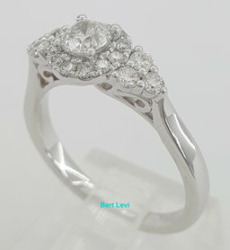 Round Brilliant Cut Diamond 3-Stone Halo Engagement Ring 0.87 ct 14K White Gold