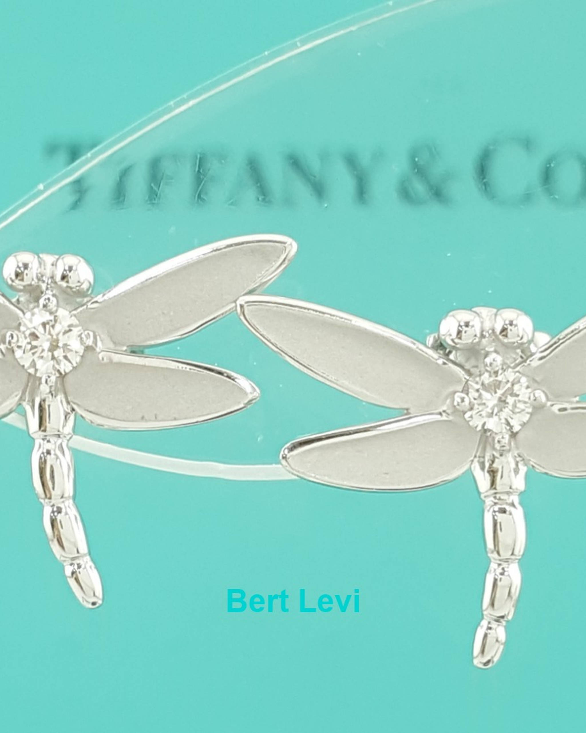Tiffany & Co 18K White Gold Dragonfly Diamond Stud Earrings 0.16 ct 4 Gr 15.5 mm