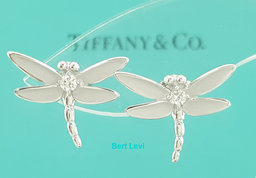 Tiffany & Co 18K White Gold Dragonfly Diamond Stud Earrings 0.16 ct 4 Gr 15.5 mm