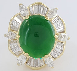 Jade Jadeite Fei Cui Type A Diamond Halo Ballerina Ring 18K Yellow Gold 6.38 ct