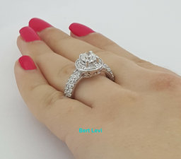 Round Brilliant Cut Halo Pave Diamond Engagement Ring 1.8 ct 14k White Gold GIA