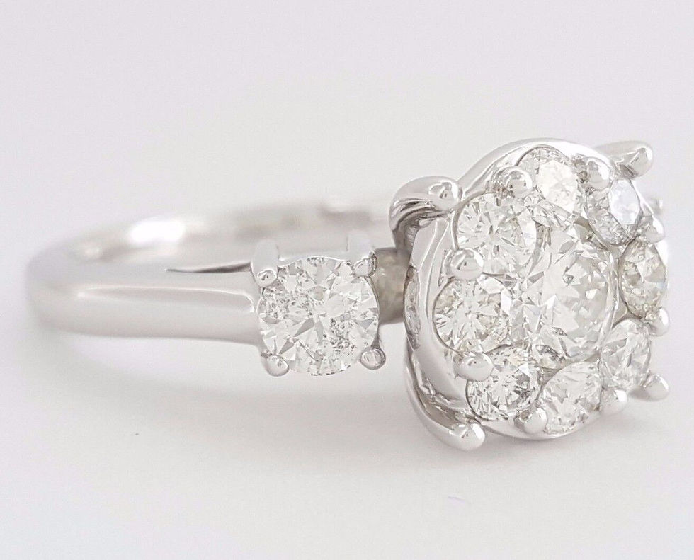 Thumbnail: 1 ct 14k White Gold Round Brilliant Diamond Cluster Halo Engagement Ring 