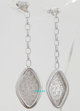 White Gold Drop Dangle Earrings Italy 14K 5 Grams 2"