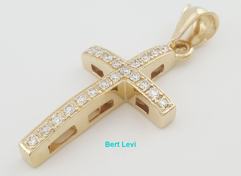 Thumbnail: Round Brilliant Diamond Cross Pendant 14k Yellow Gold 0.7 ct 1.8" 7.3 grams