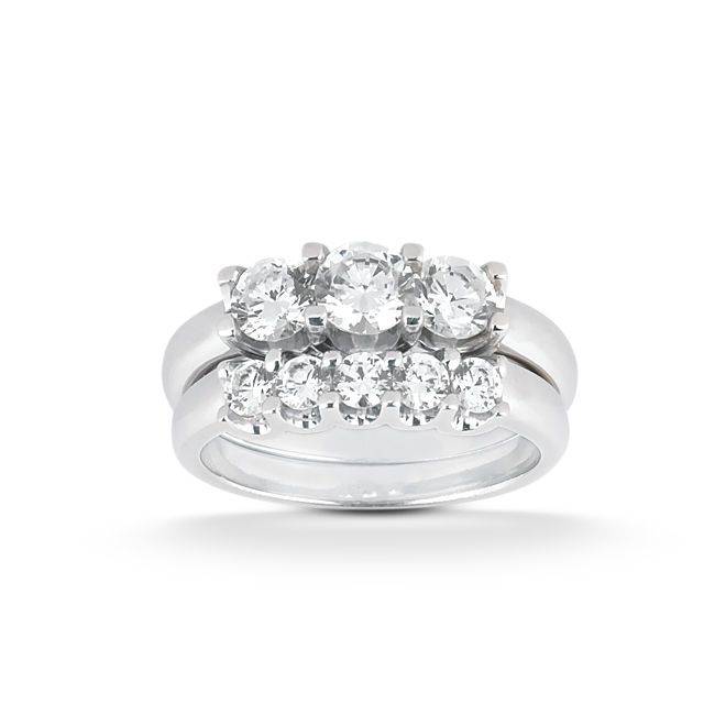 Thumbnail: Ladies White Gold Platinum Round Diamond Three Stones Engagement Set ENS1137-A